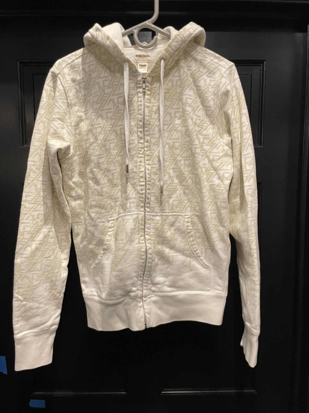 Diesel Cream/White Zip-Up Hoodie with Subtle Pattern